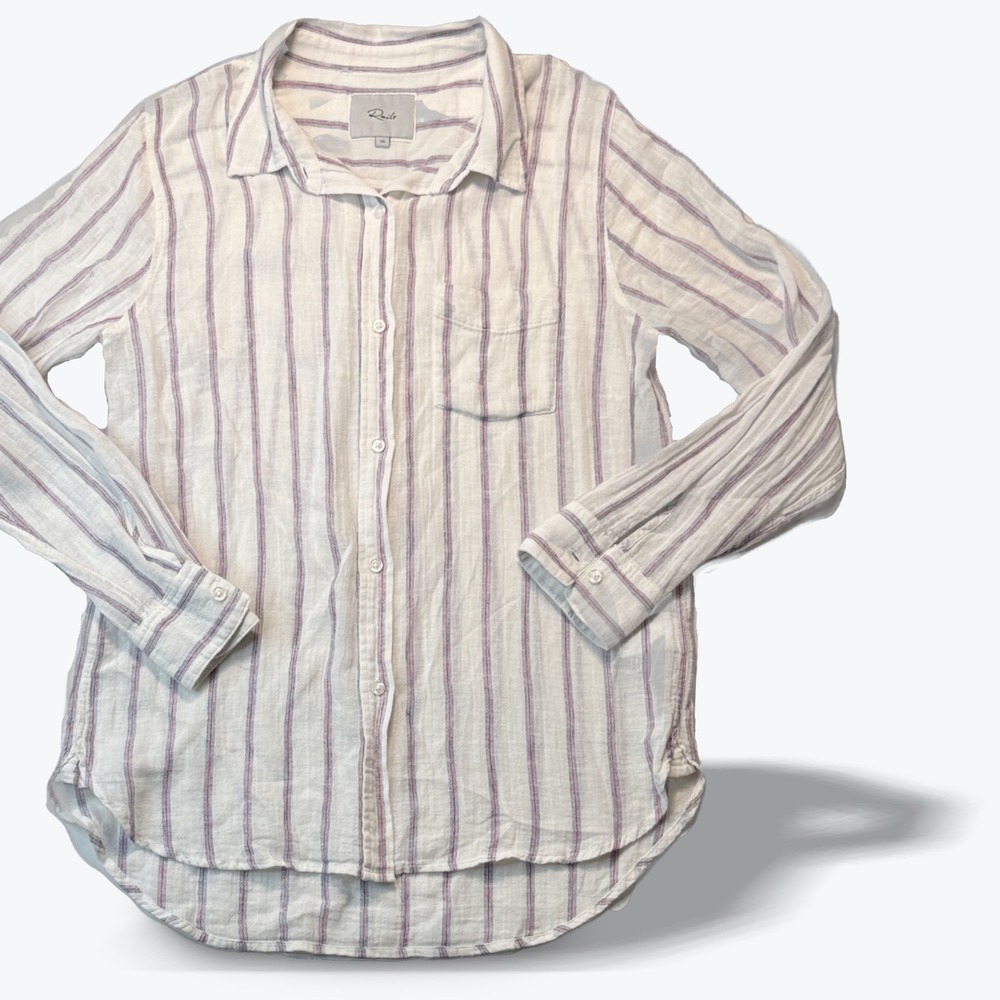 Rails Button Down Shirt Charli Striped Linen Blend White Magenta XS 2027-766-027
